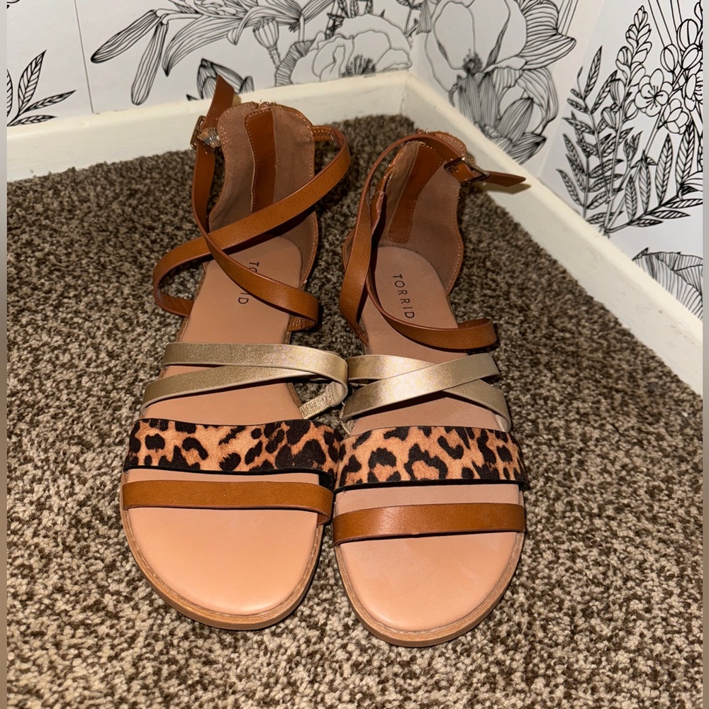 torrid Brown Leopard & Tan Strappy Sandals